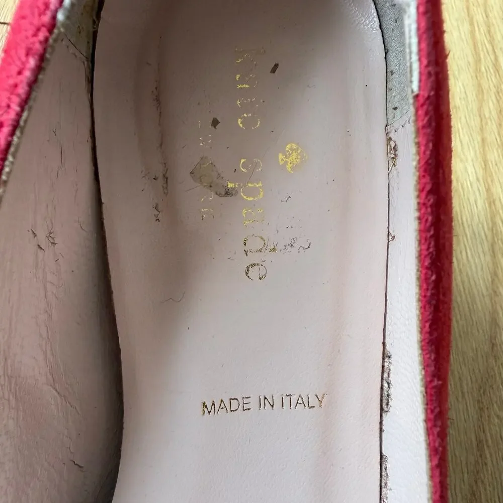 Kate Spade Red Suede Dijon Gold Metal Bow Block Heel Size 6 Classic Preppy Chic